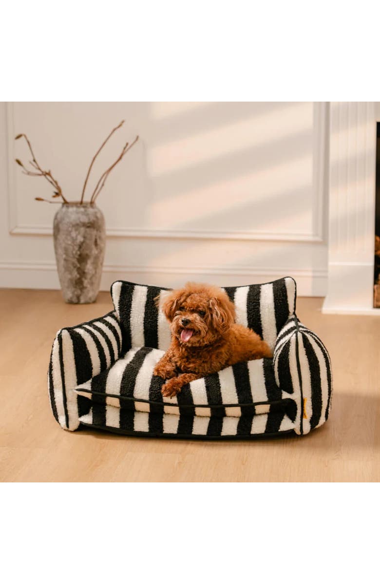 FunnyFuzzy Striped Faux Lambswool Double Layer Pet Sofa Bed, Alternate, color, Black