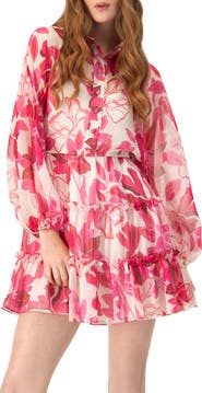 IVONNE Short Floral Print Shirt Dress with Long Sleeves