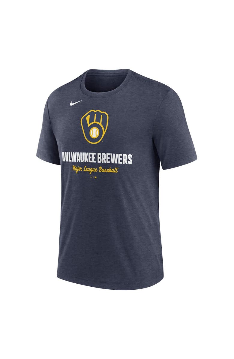 Nike Men's Nike Heather Navy Milwaukee Brewers Logo Tri-Blend T-Shirt, Alternate, color, Heather Navy