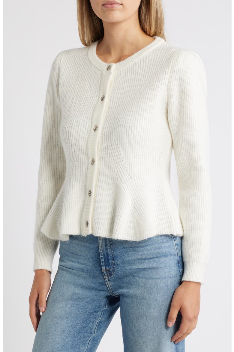 Keegan Peplum Cardigan, Main, color, GARDENIA