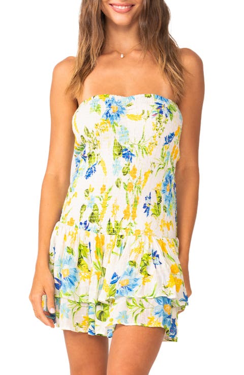Marie Ruffle Strapless Cotton Cover-Up Sundress