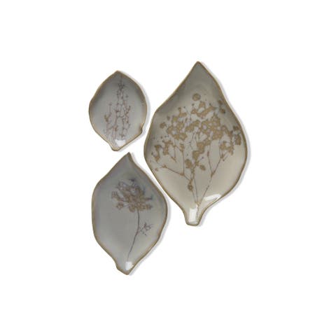 Leaf Dish Set of 3 Cream Ceramic Serving Platters Bowls