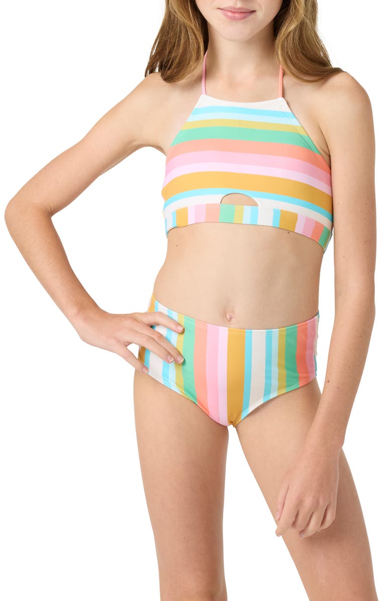 O'Neill Kids' Low Tide Peekaboo Two-Piece Swimsuit, Alternate, color, Pink Multi Colored