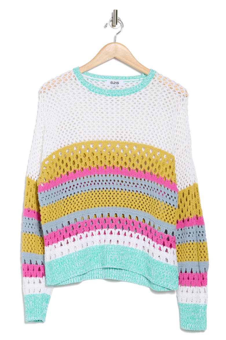 Arya Cotton Openwork Sweater, Alternate, color, CYAN MULTI