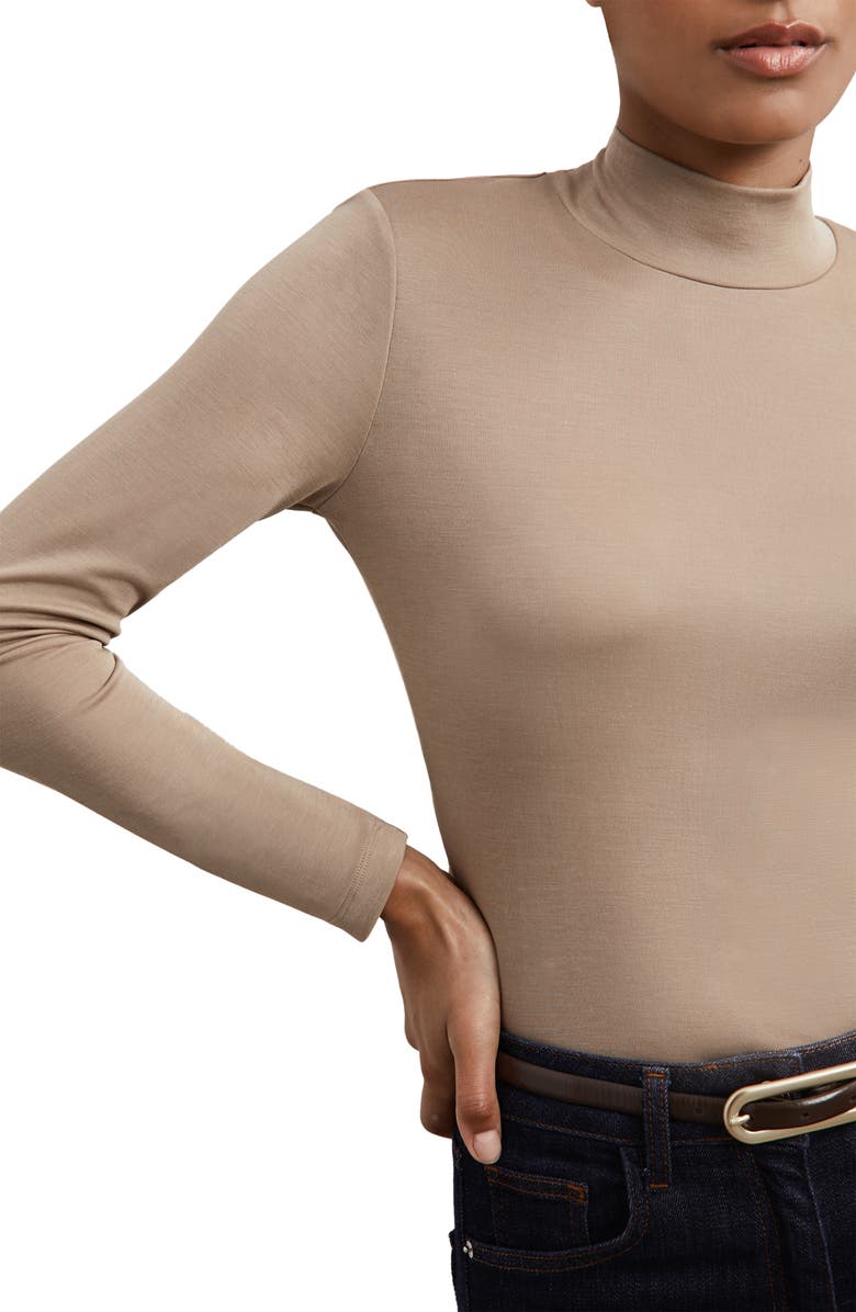 Reiss Molly Mock Neck Top, Alternate, color, Camel