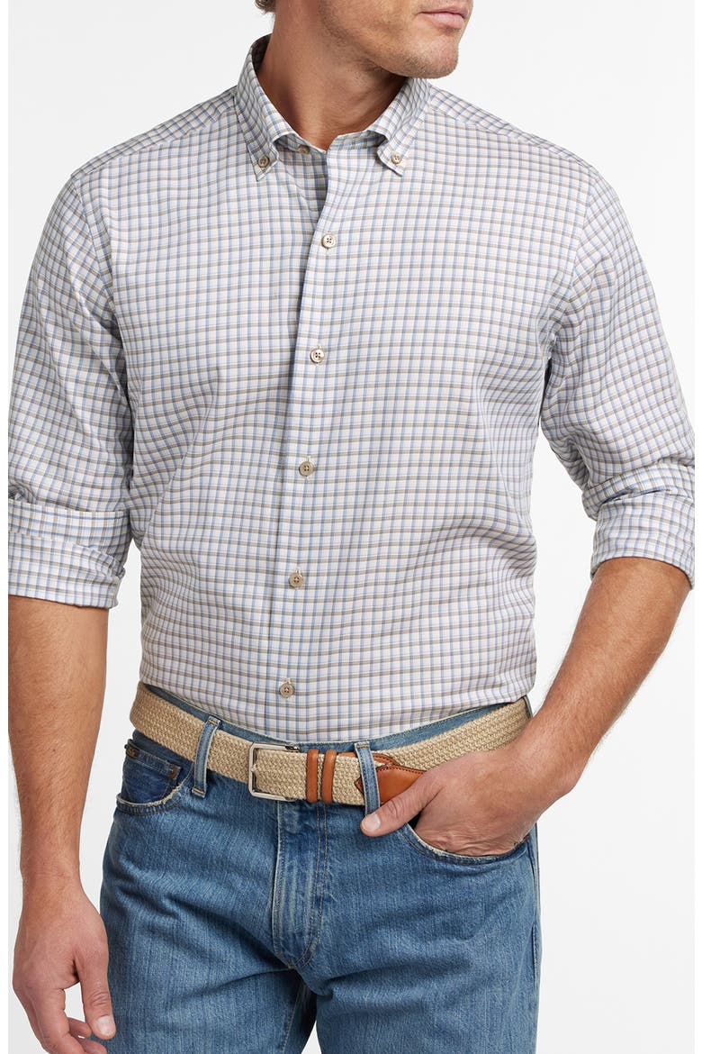 Check Cotton Twill Button-Down Shirt, Alternate, color, DUNE/ BLUE