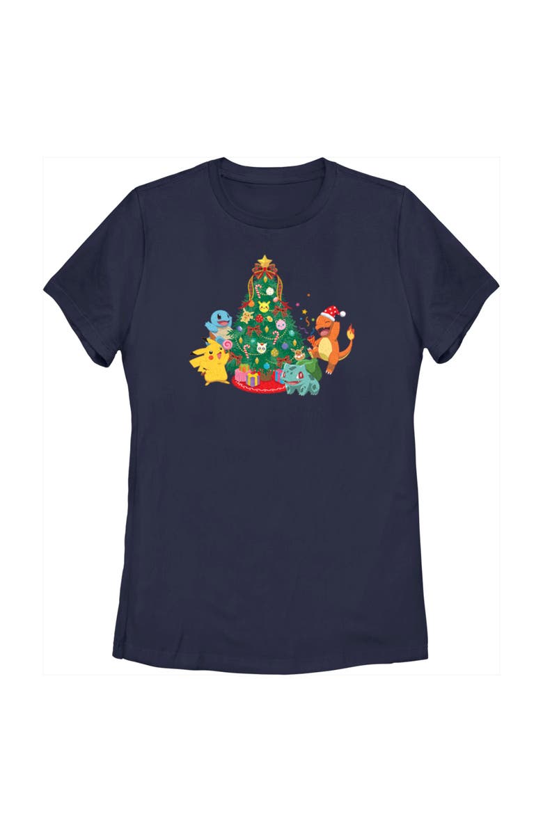 POKEMON Women's Pokemon Christmas Tree Characters  Graphic T-Shirt, Main, color, Navy Blue