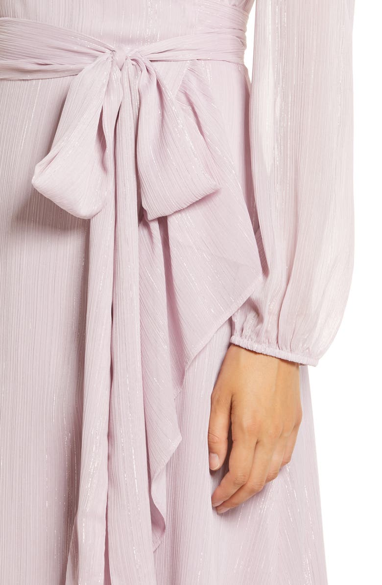 WAYF The Meryl Long Sleeve Metallic Chiffon Wrap Gown, Alternate, color, 