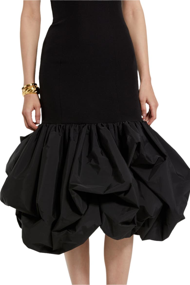 Women's Crepe Strapless Midi Dress With Taffeta Bubble Hem, Alternate, color, Black