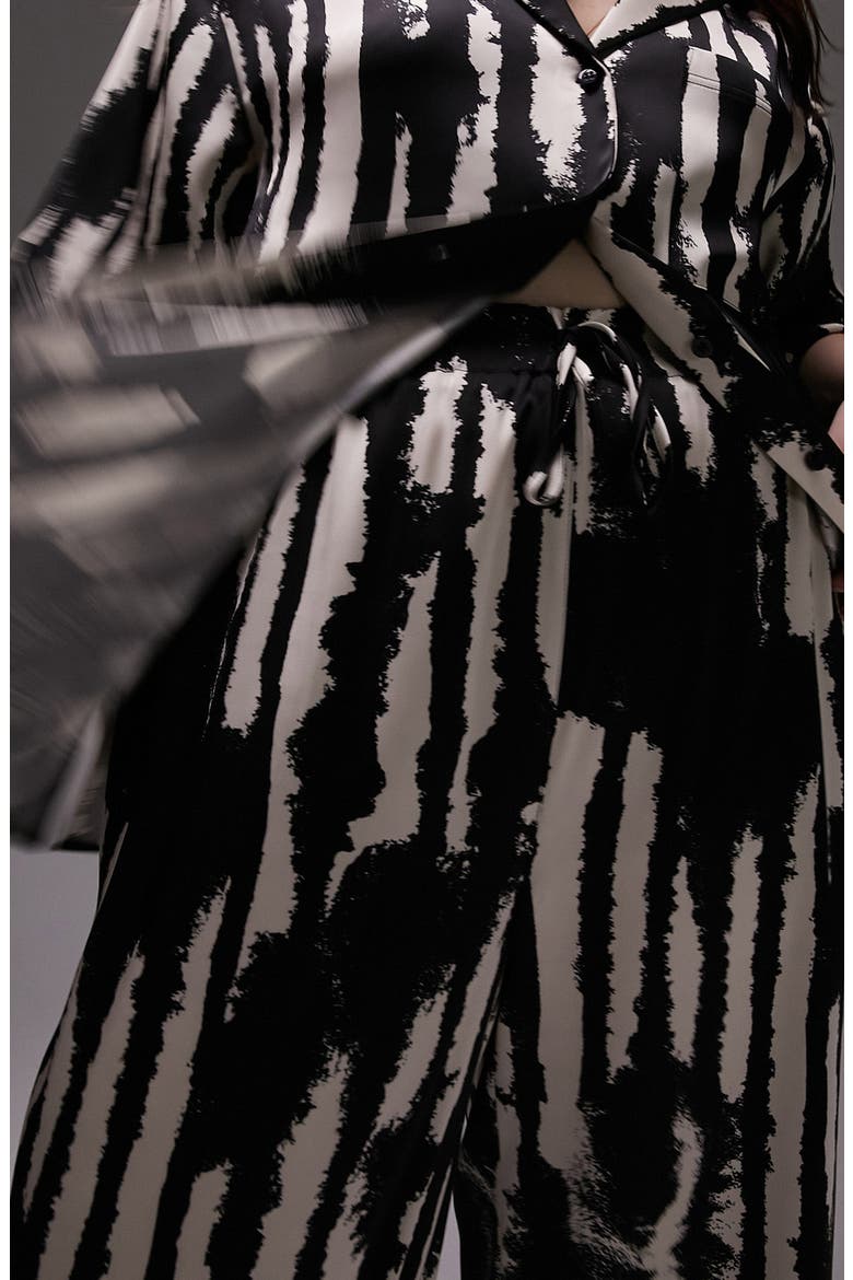 Abstract Print Wide Leg Satin Pants, Alternate, color, WHITE MULTI