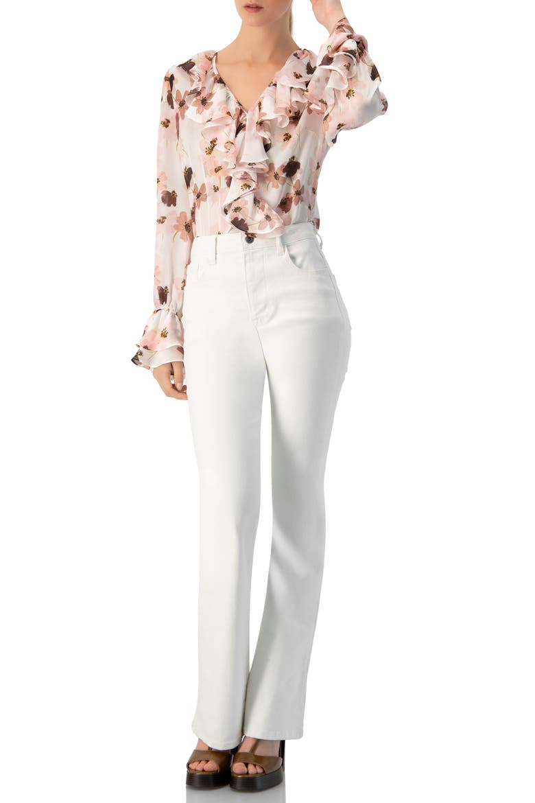 Floral V-Neck Blouse with Ruffle Detail, Alternate, color, Multicolor