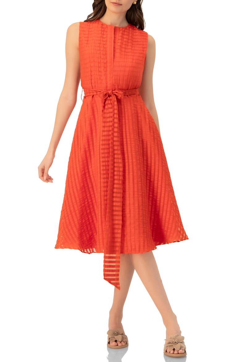 Midi A-Line Dress with Waist Tie, Main, color, Orange