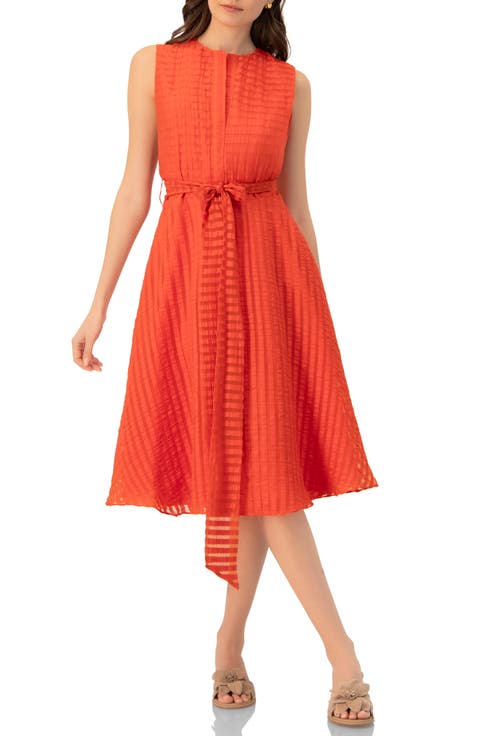 Midi A-Line Dress with Waist Tie