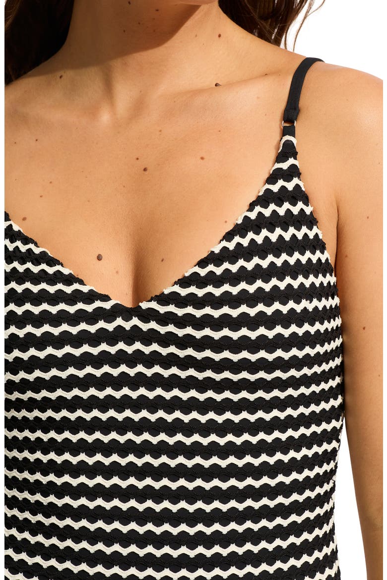 Mesh Effect One-Piece Swimsuit, Alternate, color, BLACK
