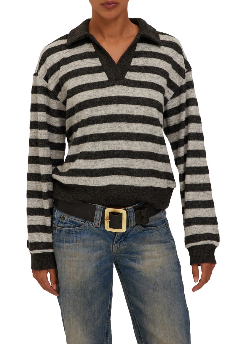 Newport Johnny Collar Stripe Pullover, Main, color, CHARCLT HGREY