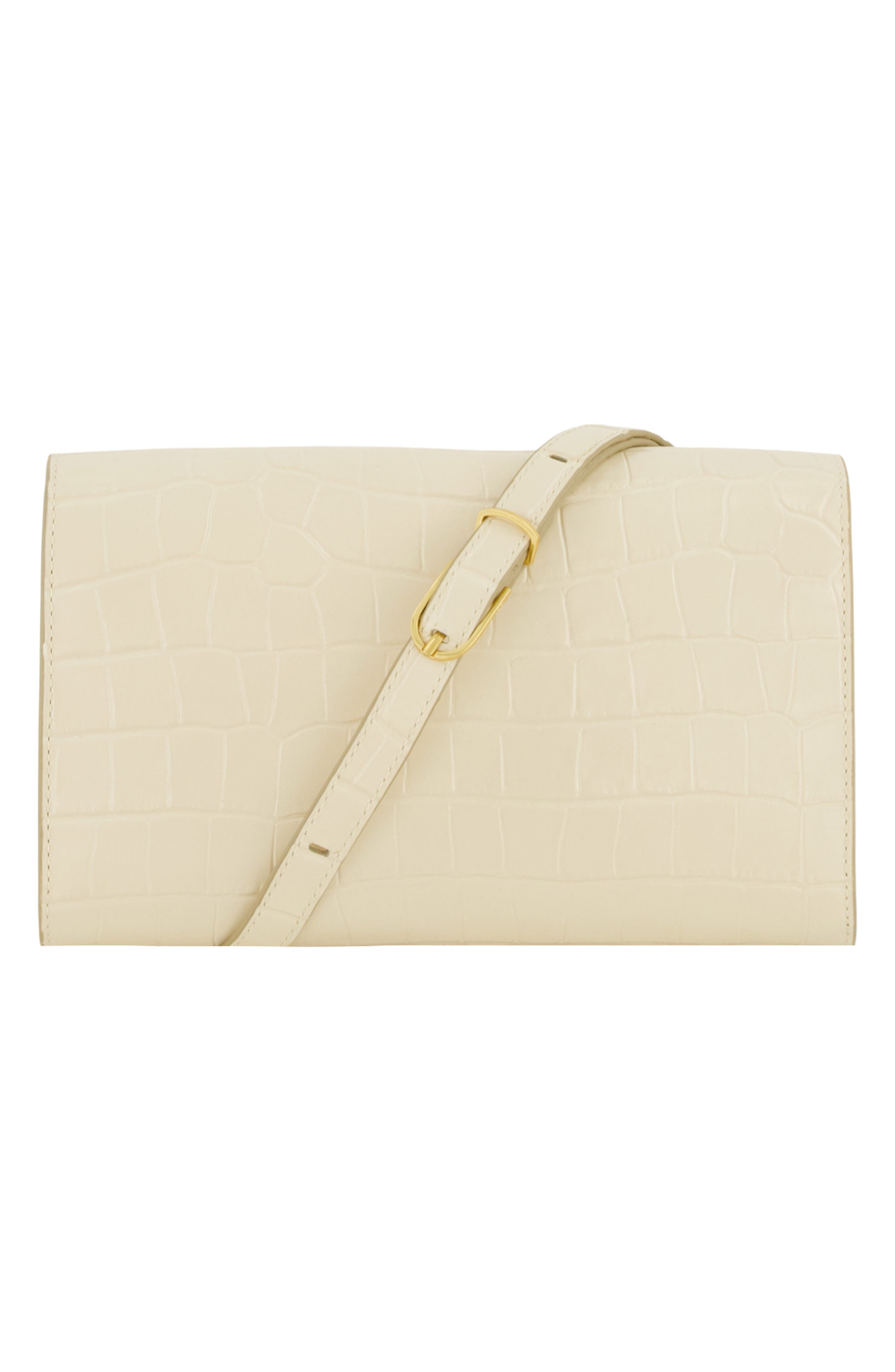 Croc Embossed Leather Crossbody Wallet, Alternate, color, MOONLIGHT