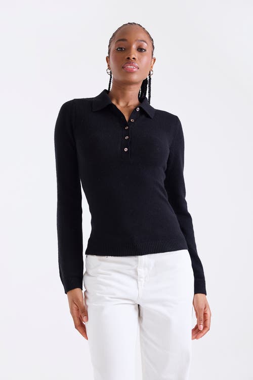 1982 Amaya Long Sleeve Button Polo Top In Black