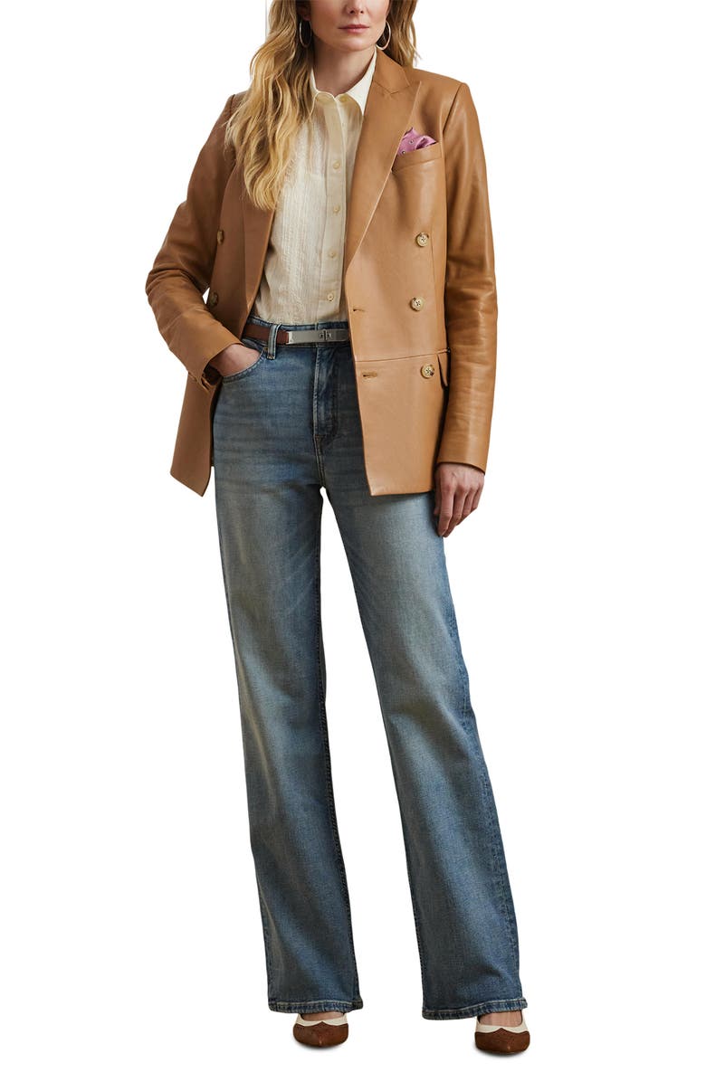 Lauren Ralph Lauren Double Breasted Leather Blazer, Alternate, color, 