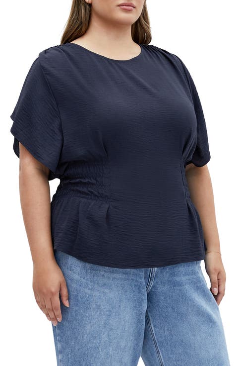 Cara Peplum Satin Top (Plus)