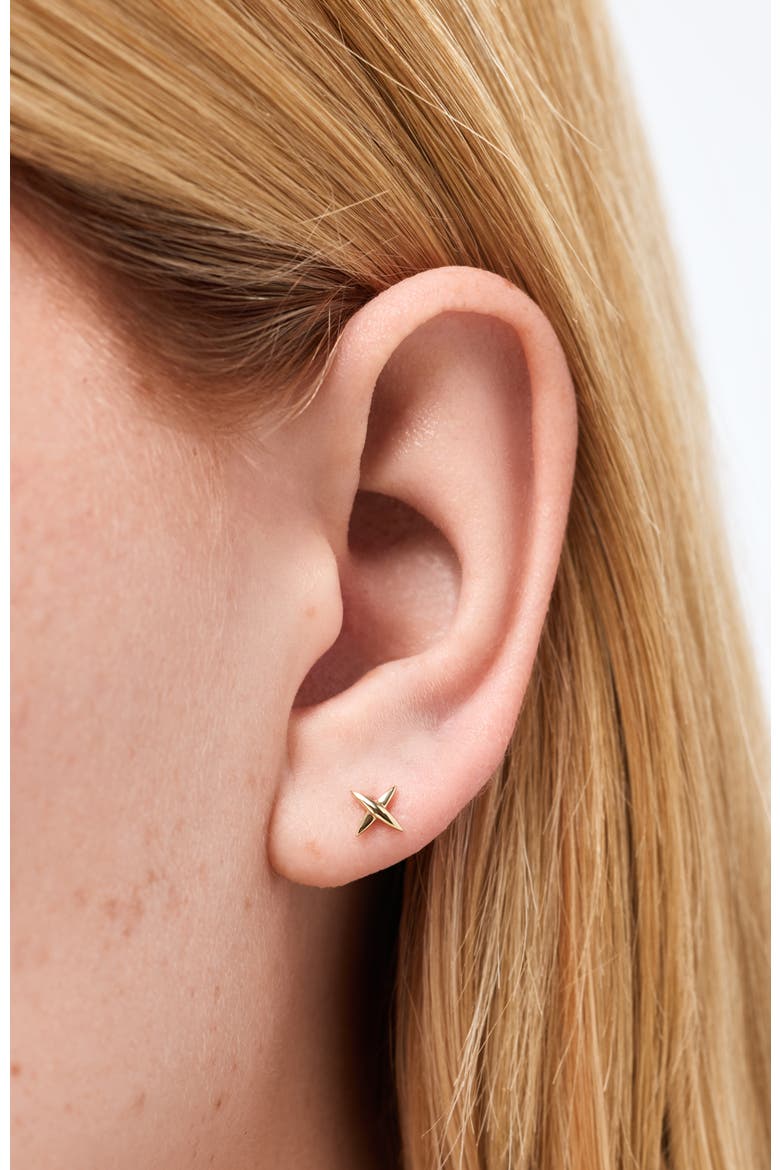 Solid Yellow Gold - X Flatback Single Stud, Alternate, color, Gold