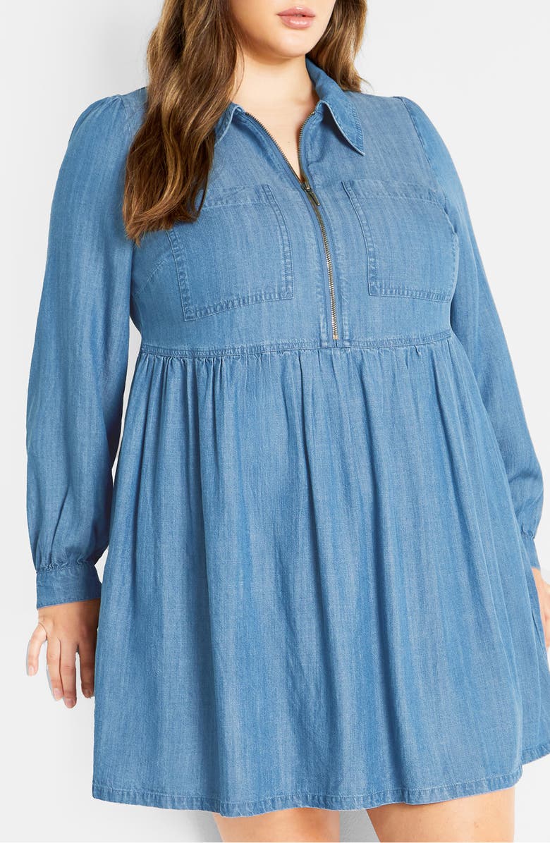 City Chic Brayden Long Sleeve Denim Minidress, Alternate, color, Mid Wash