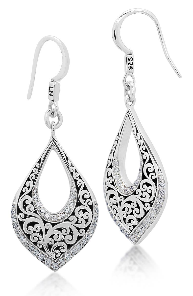 Lois Hill Sterling Silver Diamond Scroll Filigree Drop Earrings - 0.7ct., Main, color, 