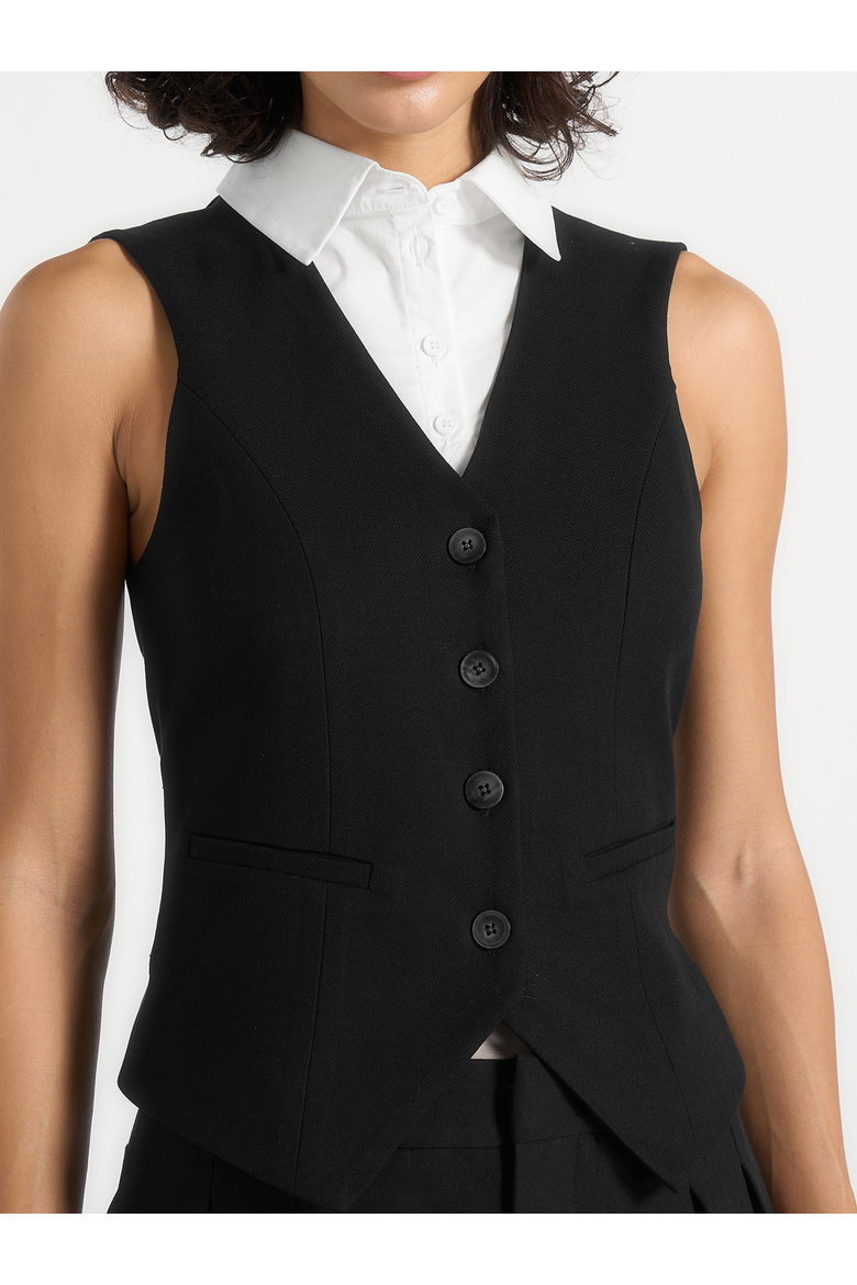 Irene Collar Detail Cinched Suit Vest, Alternate, color, Black/White