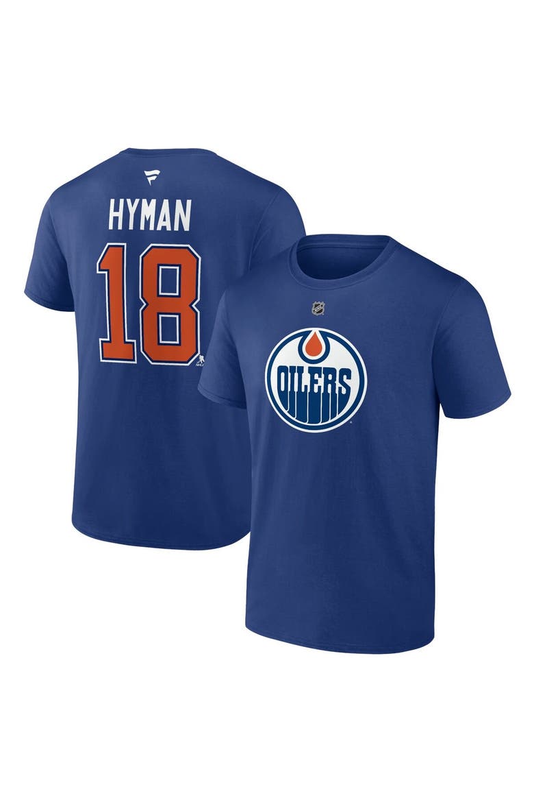 Men's Fanatics Zach Hyman Blue Edmonton Oilers Authentic Stack Name & Number T-Shirt, Main, color, Blue