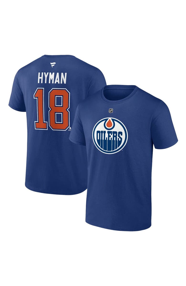 FANATICS Men's Fanatics Zach Hyman Blue Edmonton Oilers Authentic Stack Name & Number T-Shirt, Main, color, Blue