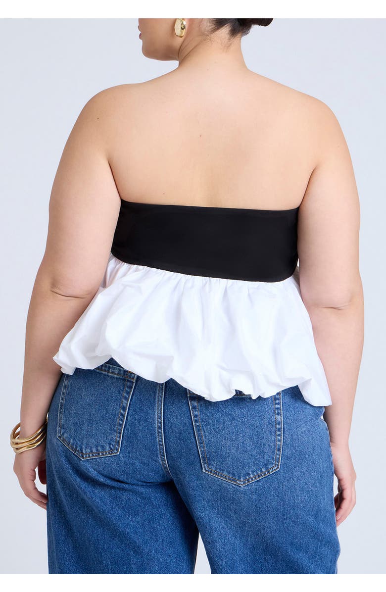 ELOQUII Peplum Tube Top, Alternate, color, Black White