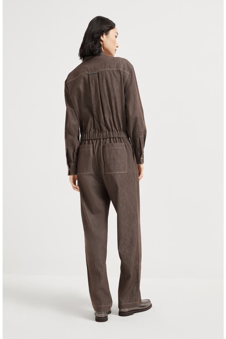 Lightweight no-fade denim jumpsuit, Alternate, color, Cocoa