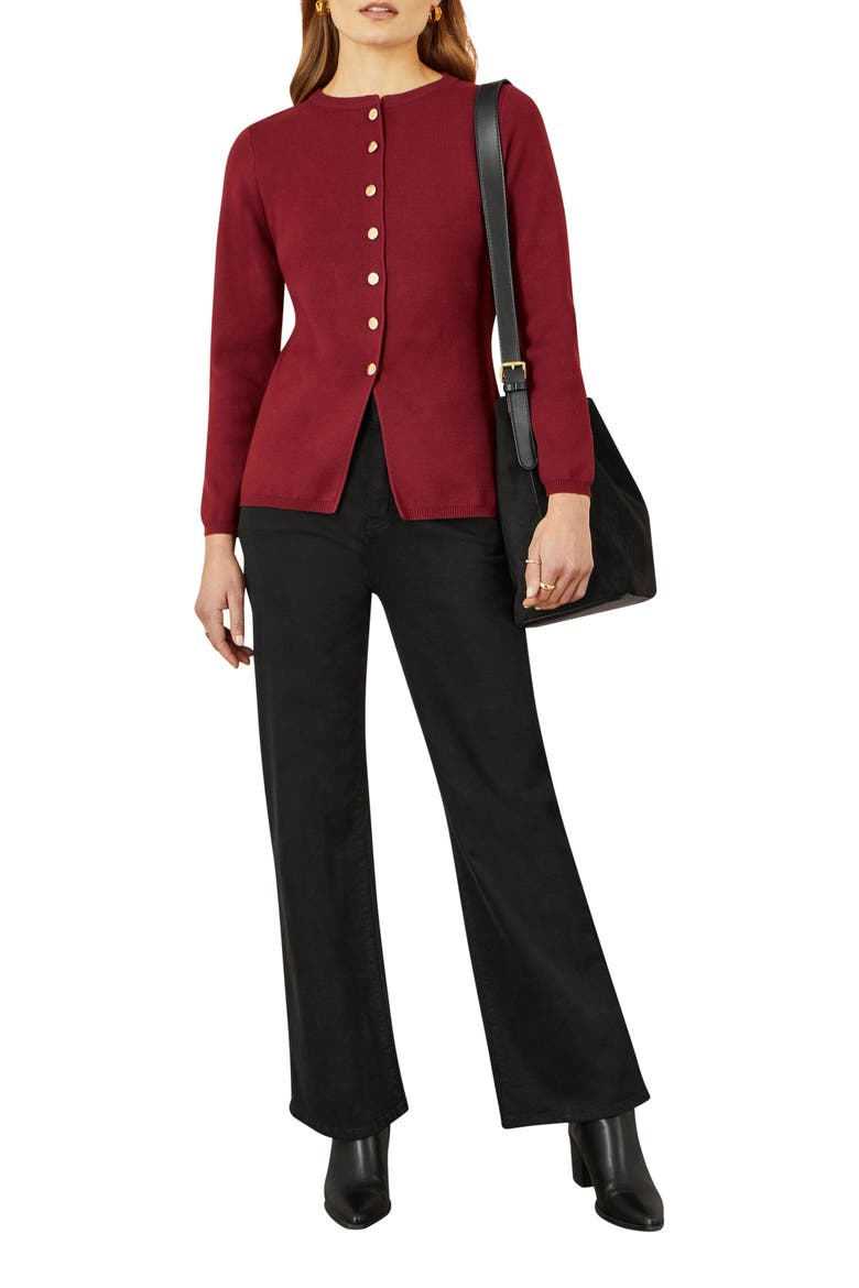 Chic Peplum Button Up Cardigan, Alternate, color, Burgundy