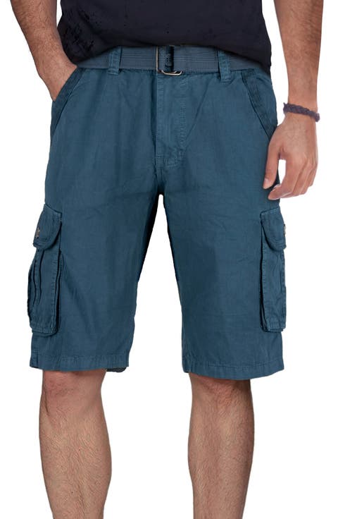 Belted Cotton Twill Cargo Shorts