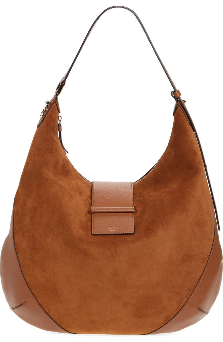 Jimmy Choo Bar Medium Leather Hobo Shoulder Bag, Main, color, Tan/ Tan/ Shiny Gold