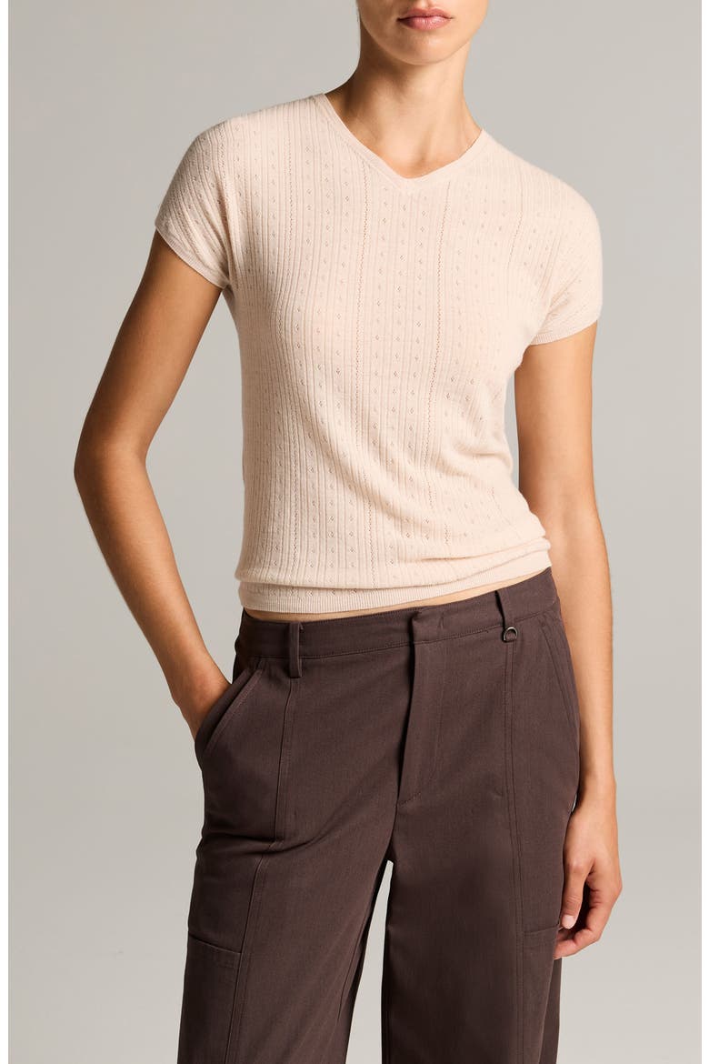 Pointelle V-Neck Sweater, Main, color, BLUSH CLOUD