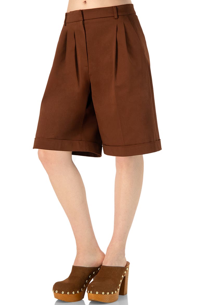 Tailored Bermuda Shorts with Pockets, Alternate, color, Brown