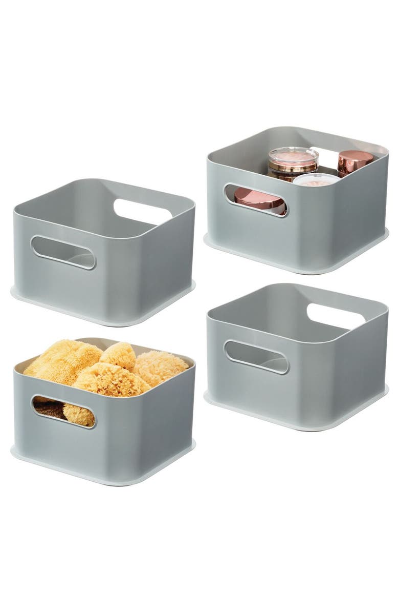 iDesign Storage Bins with Handles - Organize Kitchen, Bathroom, or Home Office - Set of 4 - Gray, Main, color, Gray