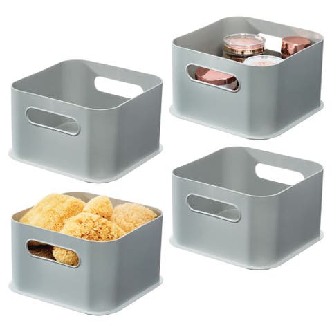 Storage Bins with Handles - Organize Kitchen, Bathroom, or Home Office - Set of 4 - Gray