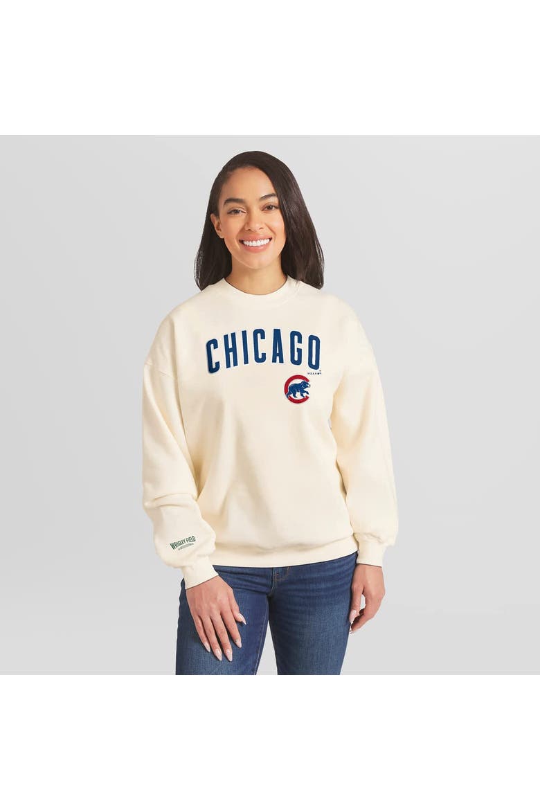 Women's WEAR by Erin Andrews Cream Chicago Cubs Heavyweight Crew Neck Sweatshirt, Main, color, Cream