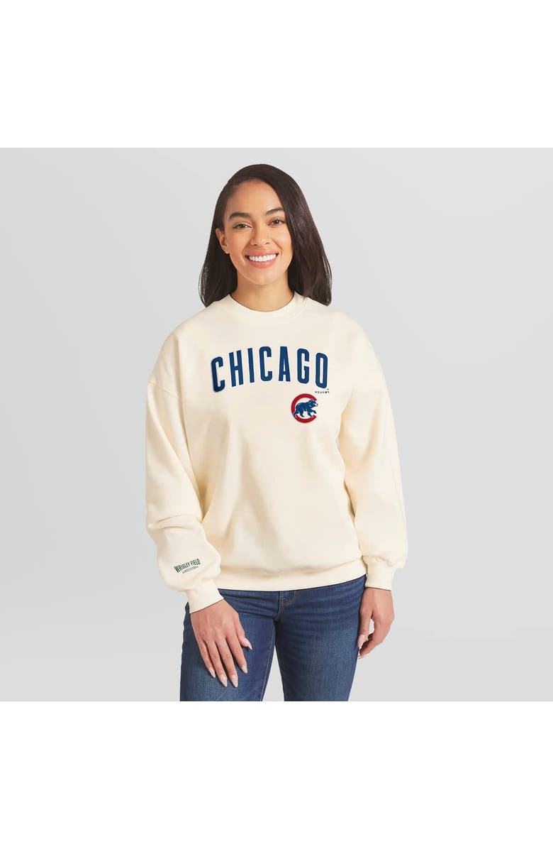 WEAR by Erin Andrews Women's WEAR by Erin Andrews Cream Chicago Cubs Heavyweight Crew Neck Sweatshirt, Main, color, Cream