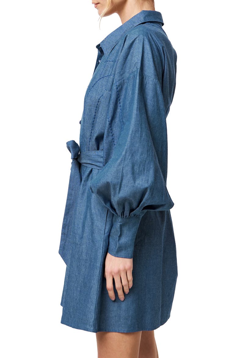 Embroidered Long Sleeve Denim Mini Shirtdress, Alternate, color, BLUE