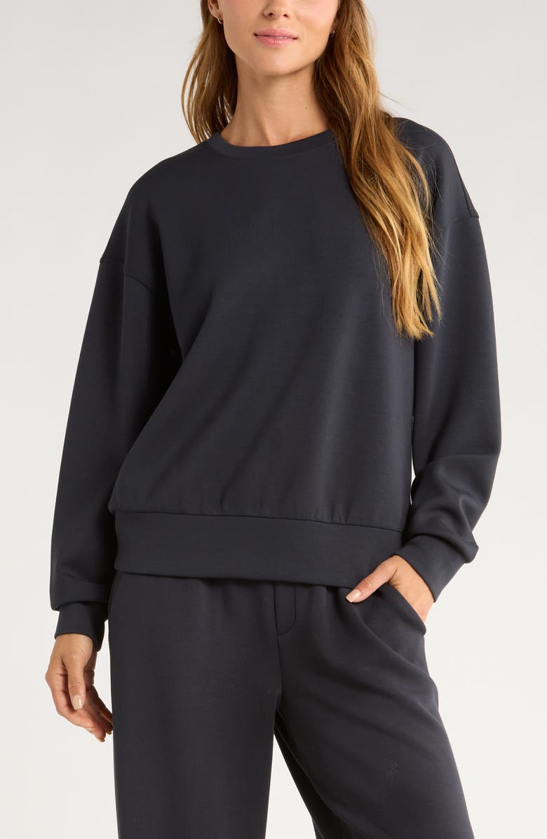 Zella Ultrasoft Boxy Crew Sweatshirt, Main, color, Black