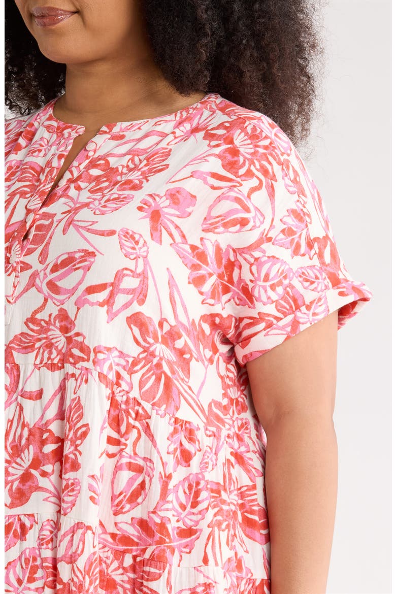 Cotton Gauze Tiered Popover Dress, Alternate, color, IVORY- PINK ELLIE BLOSSOM