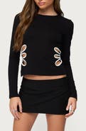 EDIKTED Contrast Cutout Long Sleeve Knit Shirt