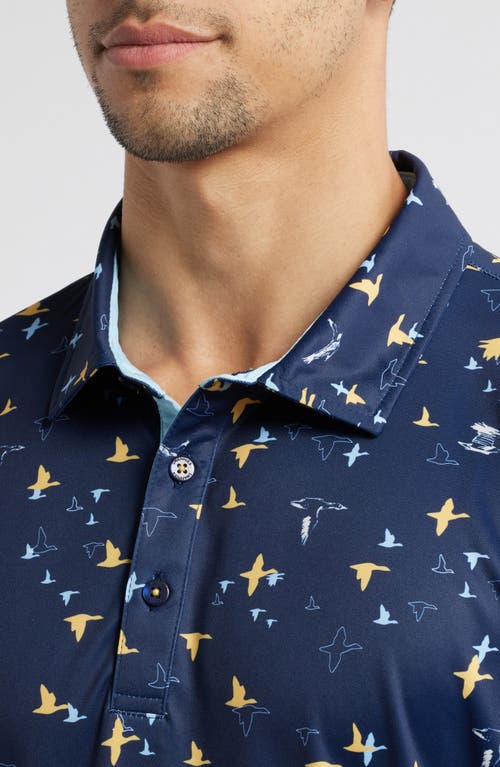 Swannies Corbin Bird Print Golf Polo In Midnight Navy