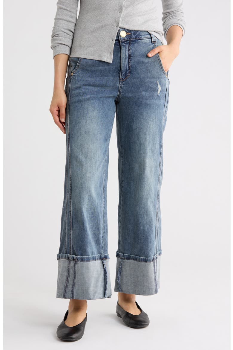 High Waist Cuffed Wide Leg Jeans, Main, color, MID BLUE ARTISANAL
