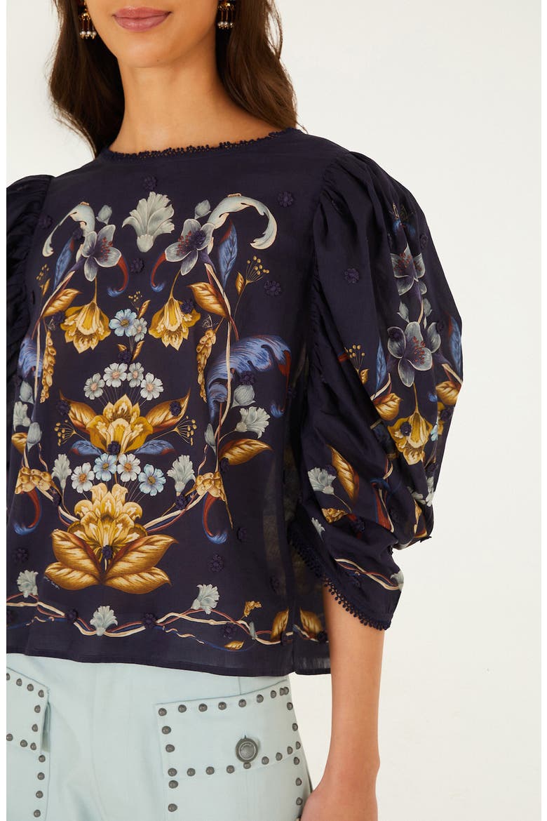 Golden Nature 3D Floral Picot Trim Top, Alternate, color, GOLDEN NATURE NAVY B