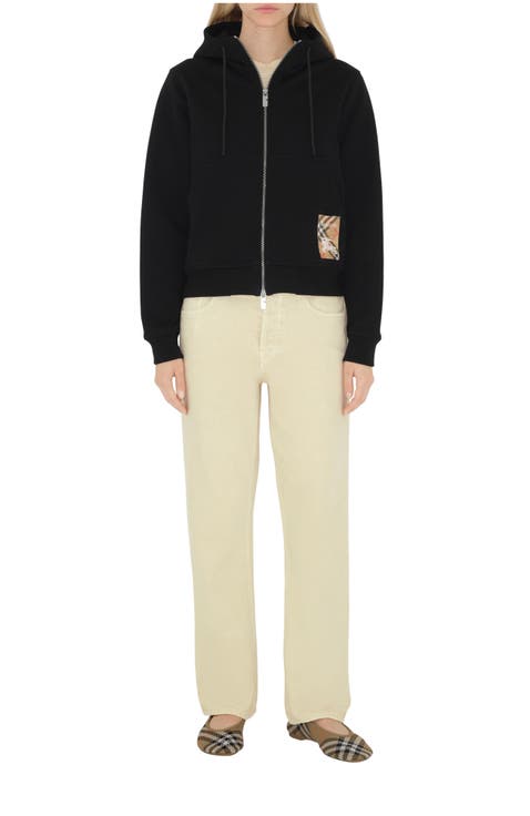 Check Label Cotton Zip Hoodie