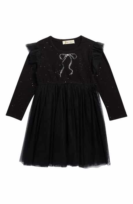 Doe A Dear Kids' Bow Crystal Embellished Long Sleeve Tulle Dress