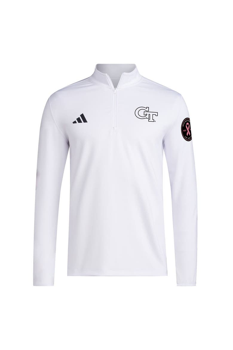 Men's adidas White Georgia Tech Yellow Jackets Wear Pink Quarter-Zip Pullover, Alternate, color, White